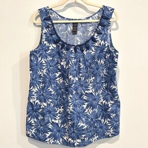 Josephine Chaus Womens Tank Top Large Floral Embellished Cotton Tropical 21146